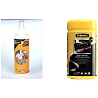 Los mejores  - Fellowes 99718 - Spray limpiador pantallas ordenador- portátiles y escáner + 99715 - Dispensador 100 toallitas…